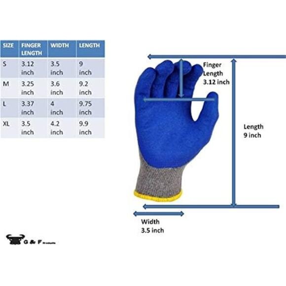 G & F Products 12 Pairs Medium Rubber Latex Double Coated Work Gloves - Picture 2 of 6